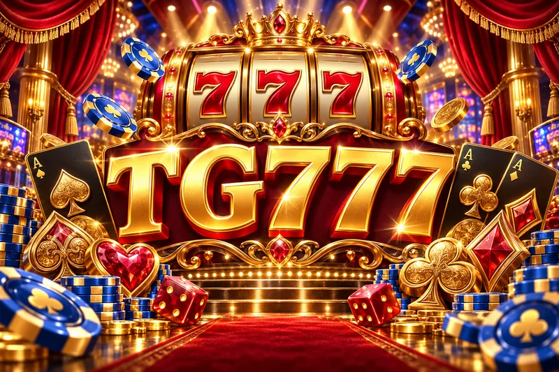 tg777 brand artwork in a gold and jewel casino scene — original concept illustration