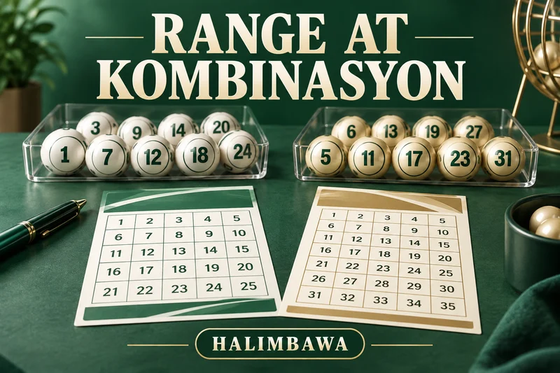Orihinal na ilustrasyong lottery: Range at kombinasyon. Mga halimbawang label, hindi aktuwal na result.