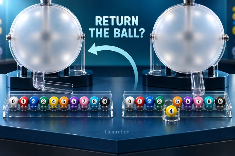 Two illustrative lottery trays compare a full numbered set with a selected ball held outside the set.